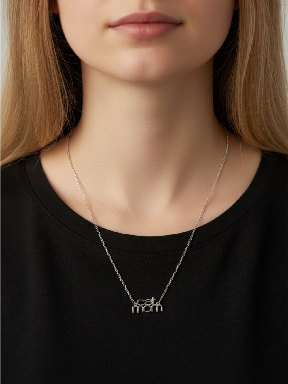 10/4 Silver "cat mom" Pendant Necklace - Women Jewelry